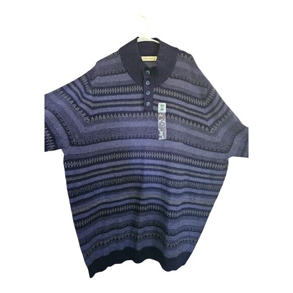 NEW Men's Mutual Weave Henley Striped Pullover Knit Sweater in Blue (Size: 4XL) - Picture 1 of 6